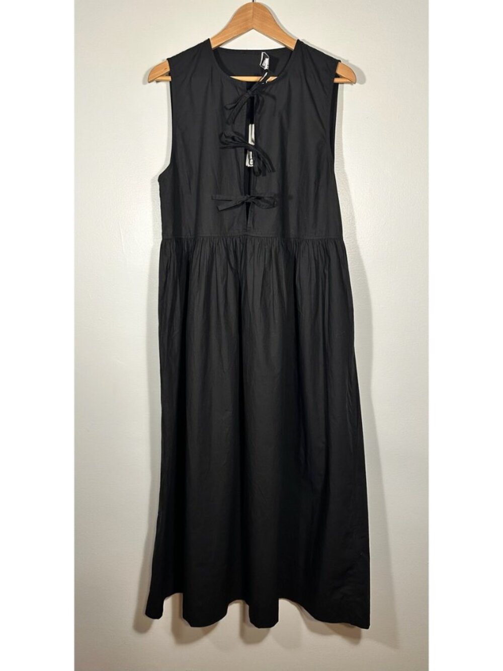 GANNI Black Cotton Poplin Bow Midi Dress 40 NWT